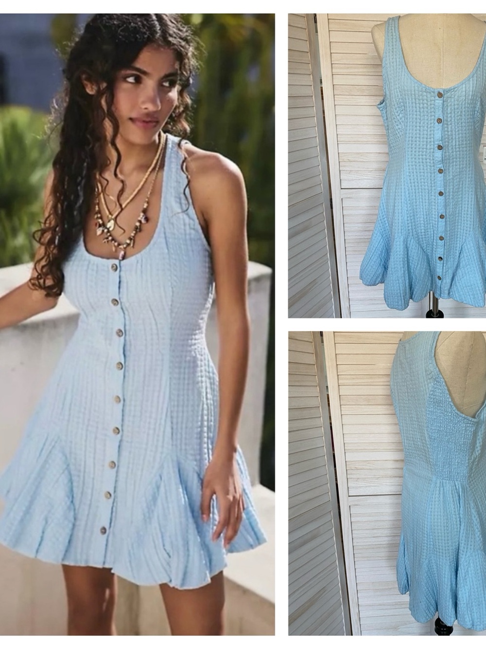 Free People Emilia Pucker Check Mini Dress SZ M NWT Beachy Coastal